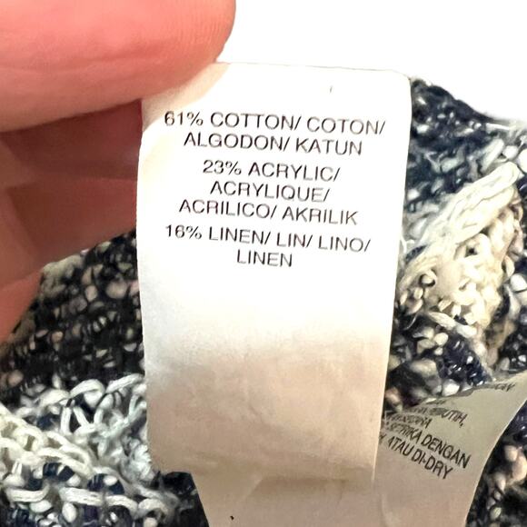 Lucky Brand SMALL Striped Loose Knit Notched V-Neck Short Sleeve Sweater - Picture 11 of 12